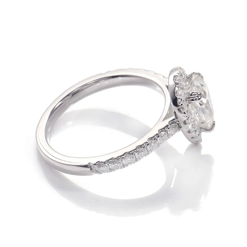 10K-18K ,Pear Moissanite Halo Petite Pave Ring,ENGAGEMENT RING