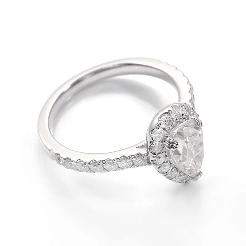 10K-18K ,Pear Moissanite Halo Petite Pave Ring,ENGAGEMENT RING