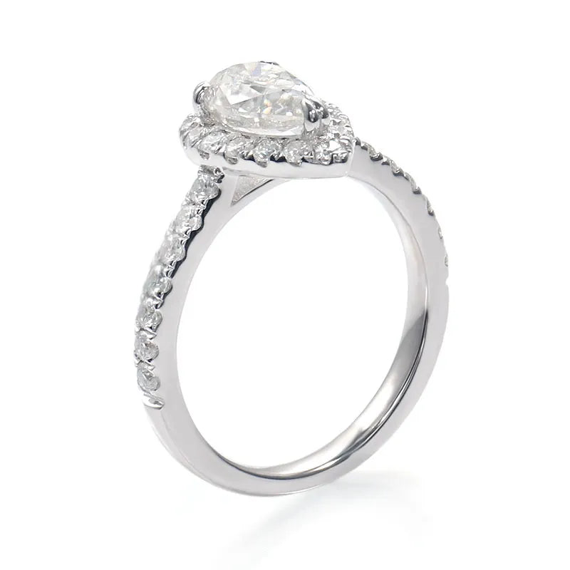 10K-18K ,Pear Moissanite Halo Petite Pave Ring,ENGAGEMENT RING