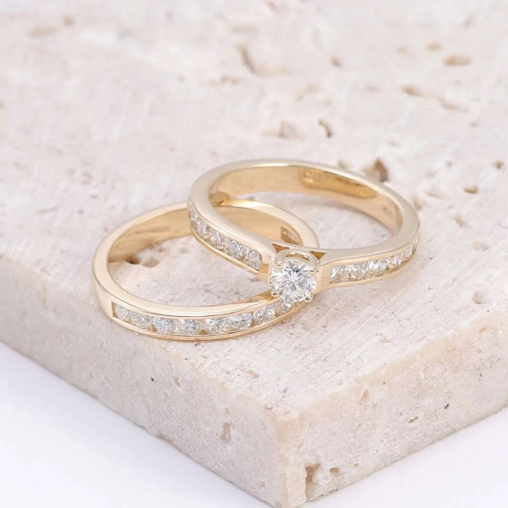 Dual Band Channel Set Diamond Ring Set ,Wedding Rings