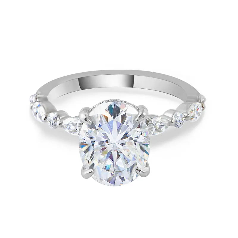 10K-18K , Luxury Oval Moissanite Cluster Ring