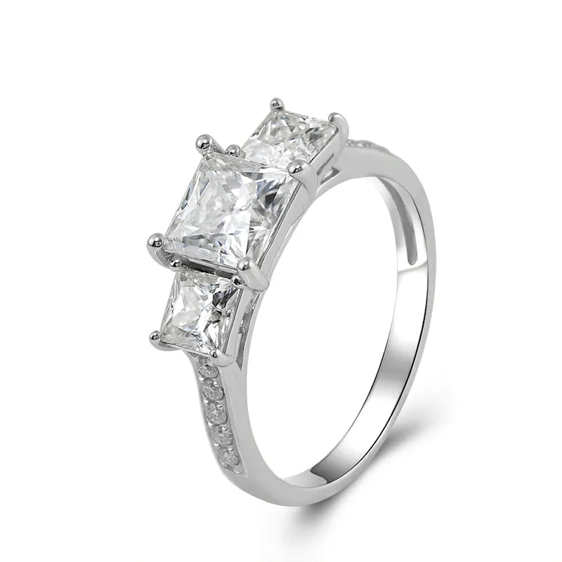 10K-18K , Three Stone Princess Moissanite Engagement Ring