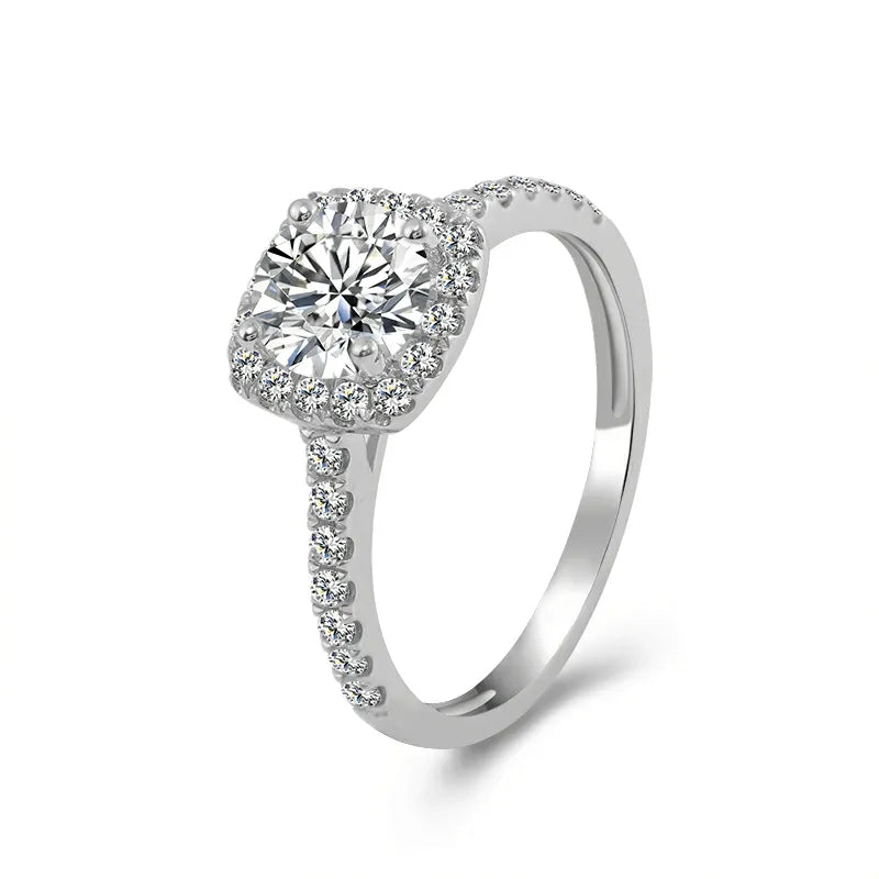 10K-18K , 6.5mm Round Moissanite Cushion Halo Engagment Ring