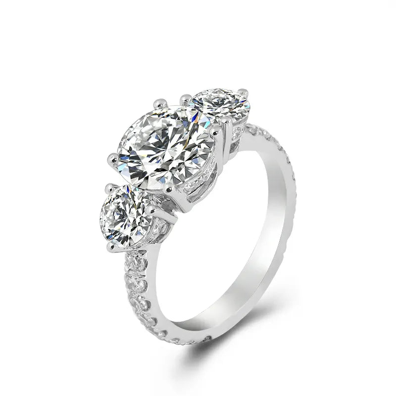 10K-18K , Round Brilliant Cut Moissanite Three-Stone Ring