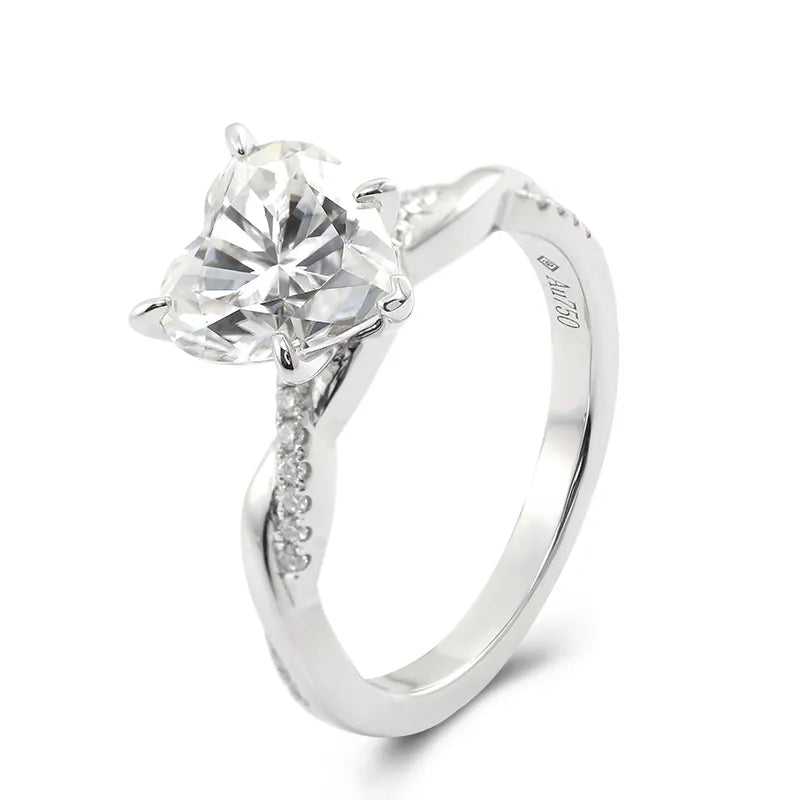 10K-18K , Heart Shape Moissanite Twist Shank Engagement Ring