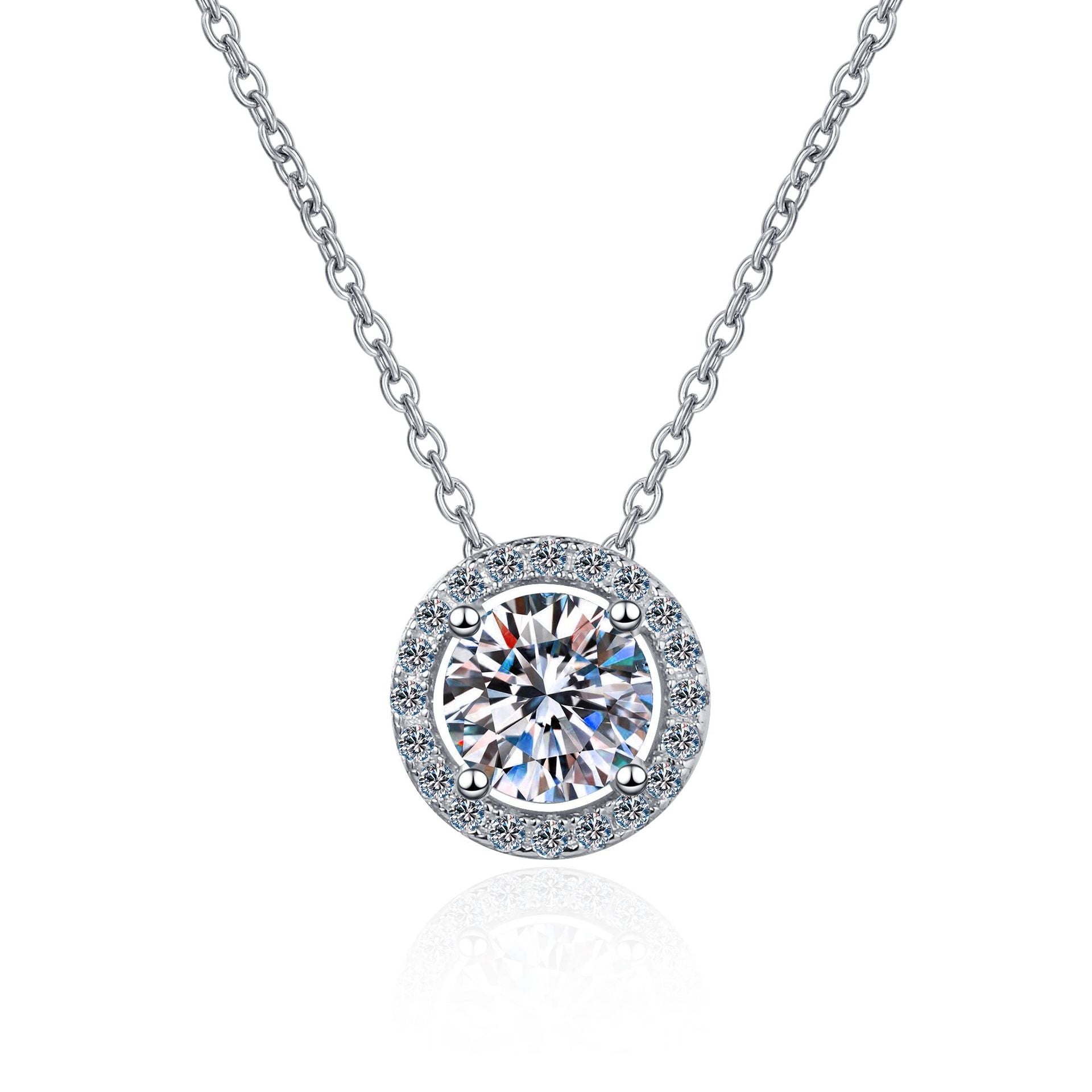 MOISSANITE  CLASSIC HALO PENDANT- Platinum Plated  - Round Cut