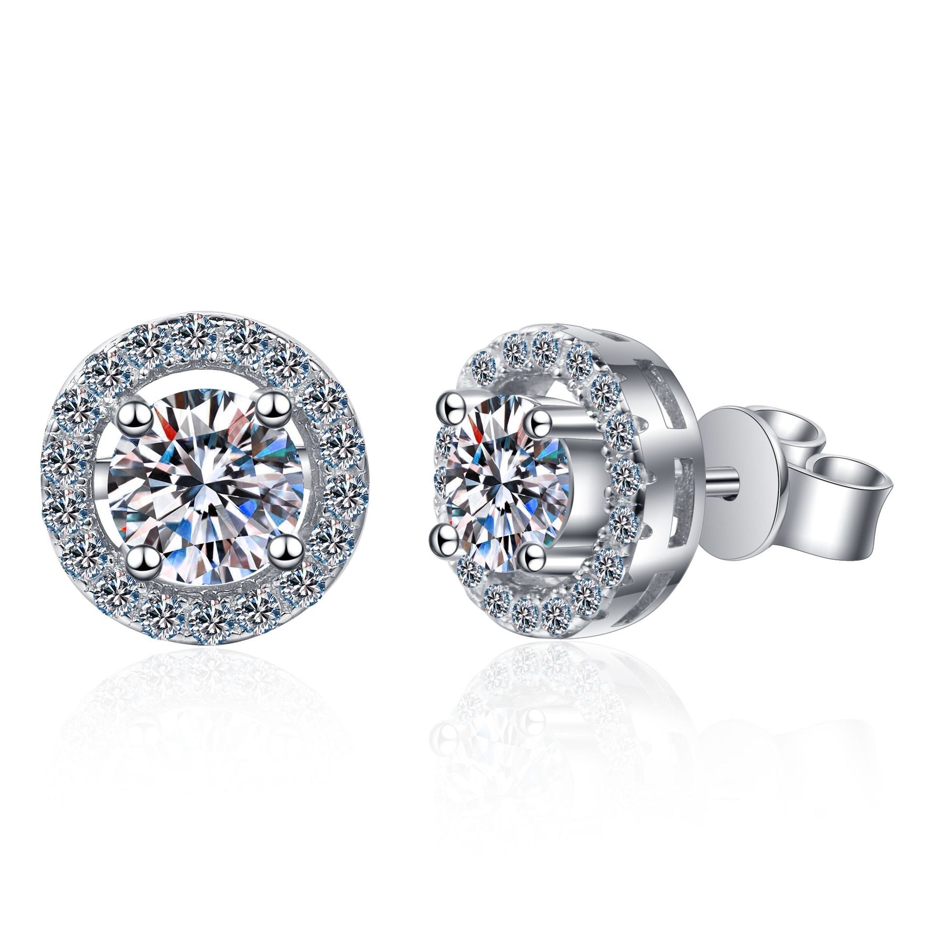 MOISSANITE HALO Designer Platinum Plated EARRINGS,1.00ct - Round Cut