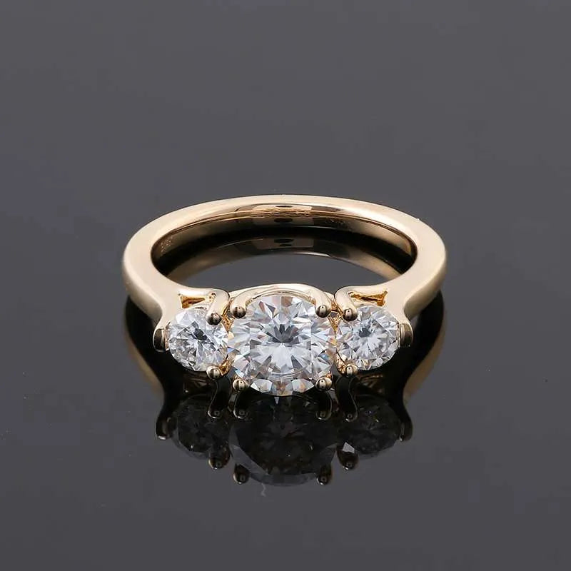 10K-18K ,Three Stone Round Cut Moissanite Ring,ENGAGEMENT RING