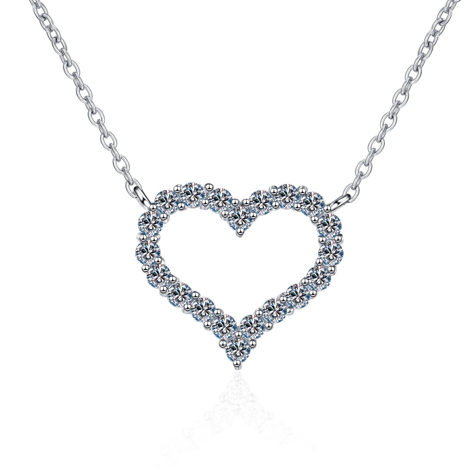 MOISSANITE HEART SHAPED PENDANT- Platinum Plated - Round Cut