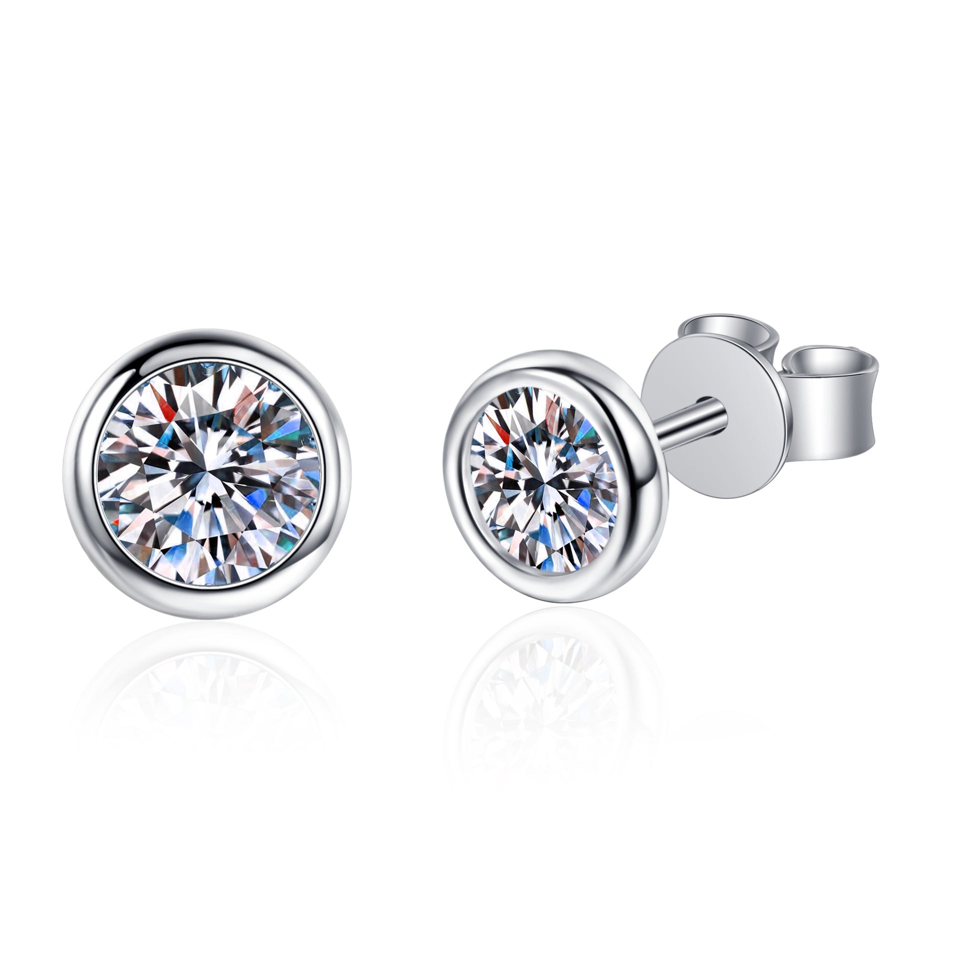 MOISSANITE CLASSIC STUD EARRINGS- Platinum Plated  - Round Cut