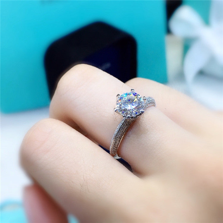 MOISSANITE ENGAGEMENT RING, ROUND CUT 1.00CT-2.00CT, CLASSIC FOUR CLAW SETTING,Synthetic diamonds