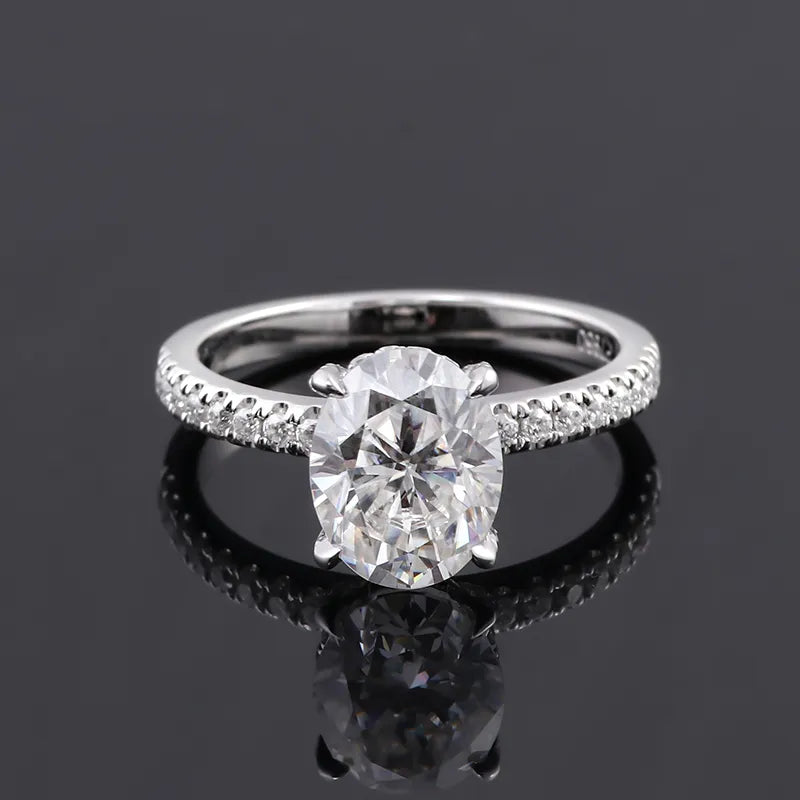 10K-18K , Brilliant Cut Oval Shape Pave Band Engagement Ring