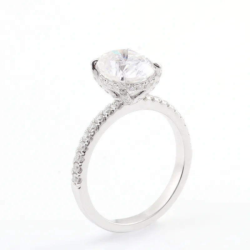 10K-18K , Brilliant Cut Oval Shape Pave Band Engagement Ring