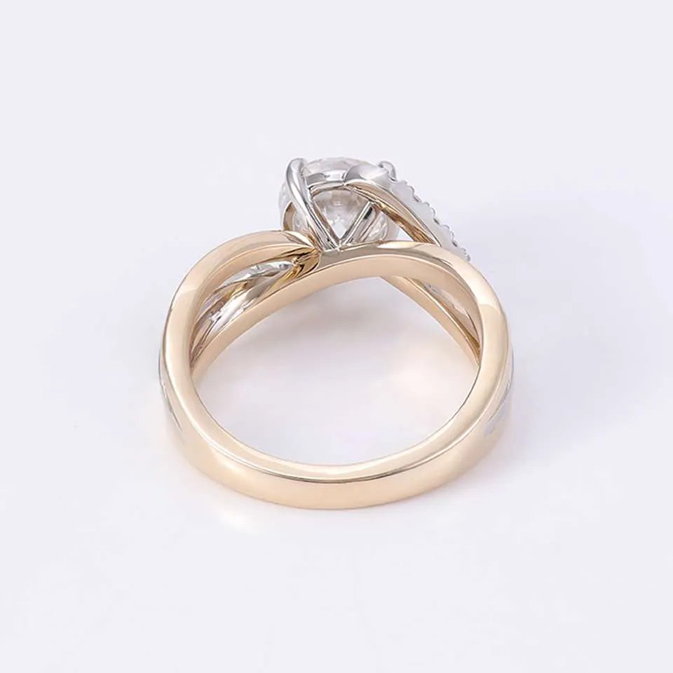 10K-18K , Moissanite Yellow Gold And White Gold Twisted Band Diamond Ring