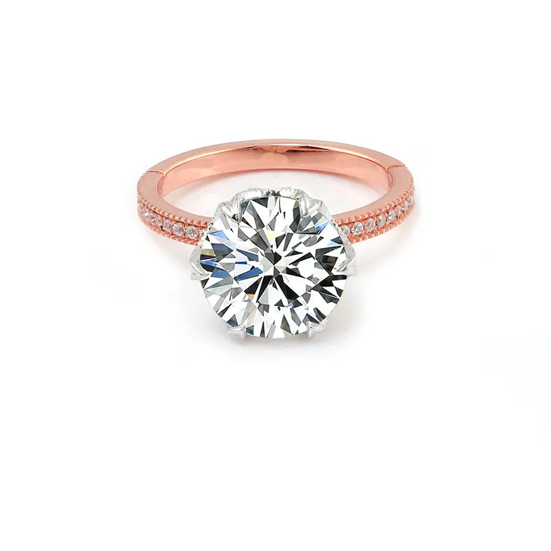 10K-18K , Hearts & Arrows Moissanite Solitaire With Side Accents Engagement Ring