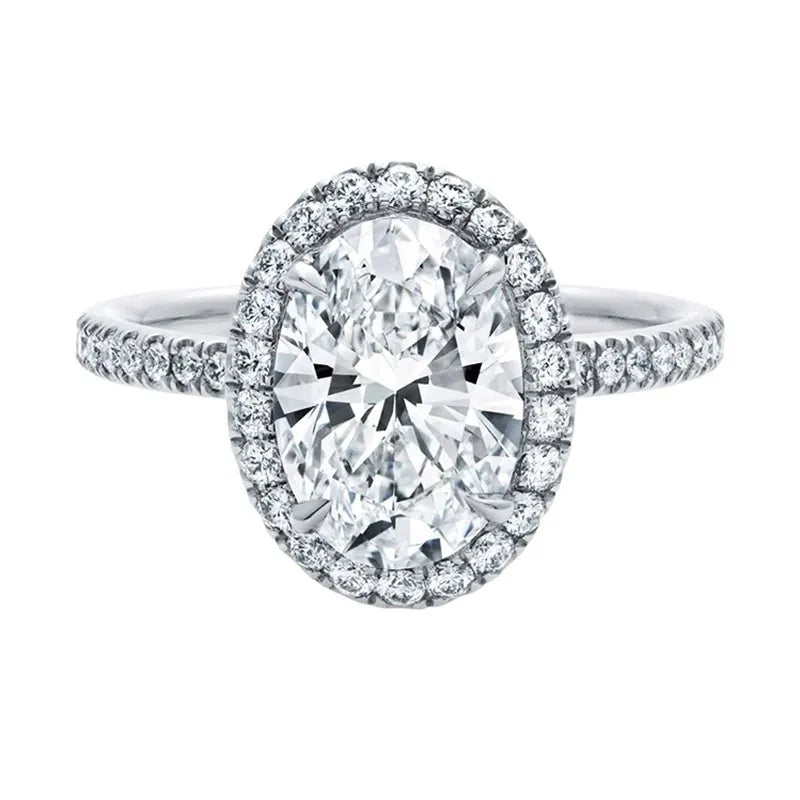 10K-18K , Oval Moissanite Halo With Side Accents Engagement Ring