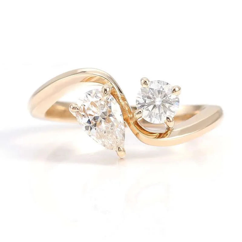 10K-18K ,Toi Et Moi Twist Engagement Ring With Round And Pear-Cut Moissanites