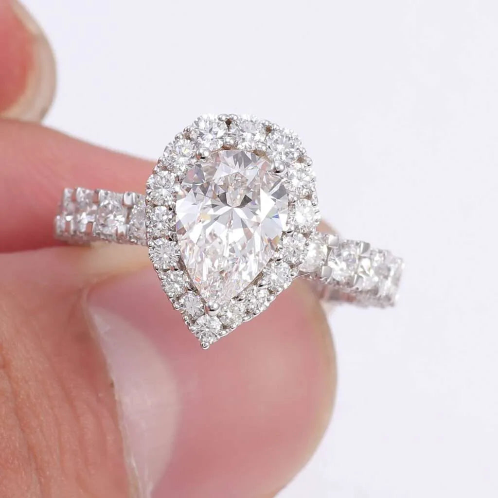 10K-18K , Moissanite Pear-Shaped Diamond Halo Eternity Ring