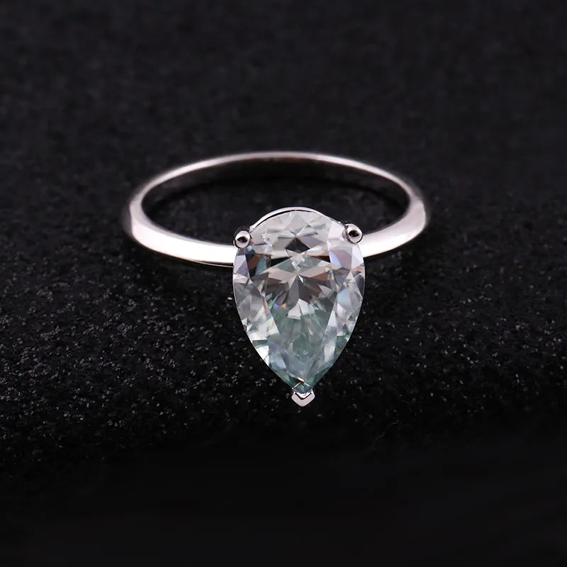 10K-18K , Light Blue Pear Moissanite Solitaire Charming Ring