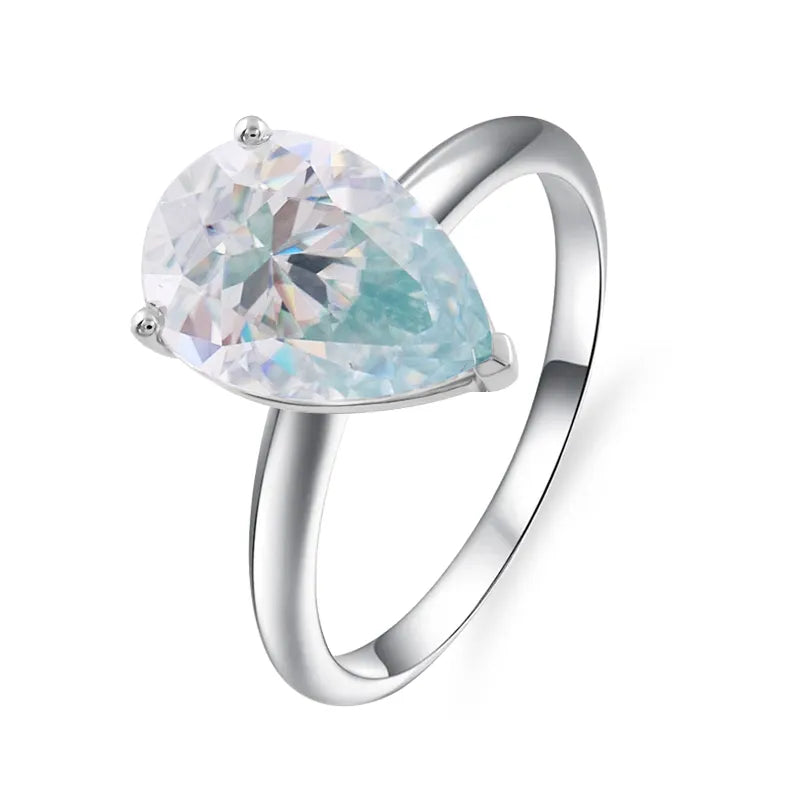 10K-18K , Light Blue Pear Moissanite Solitaire Charming Ring