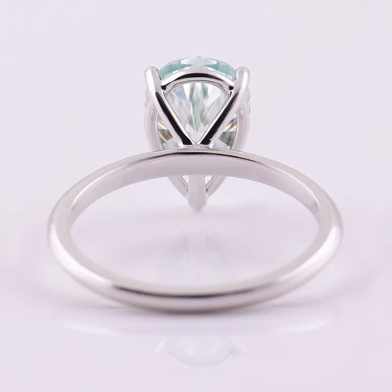 10K-18K , Light Blue Pear Moissanite Solitaire Charming Ring