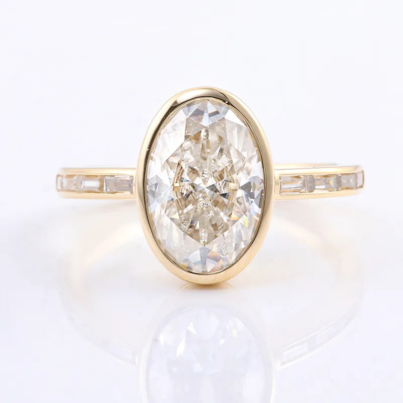 10K-18K , Oval Bezel Setting With Side Stones Moissanite Engagement Ring