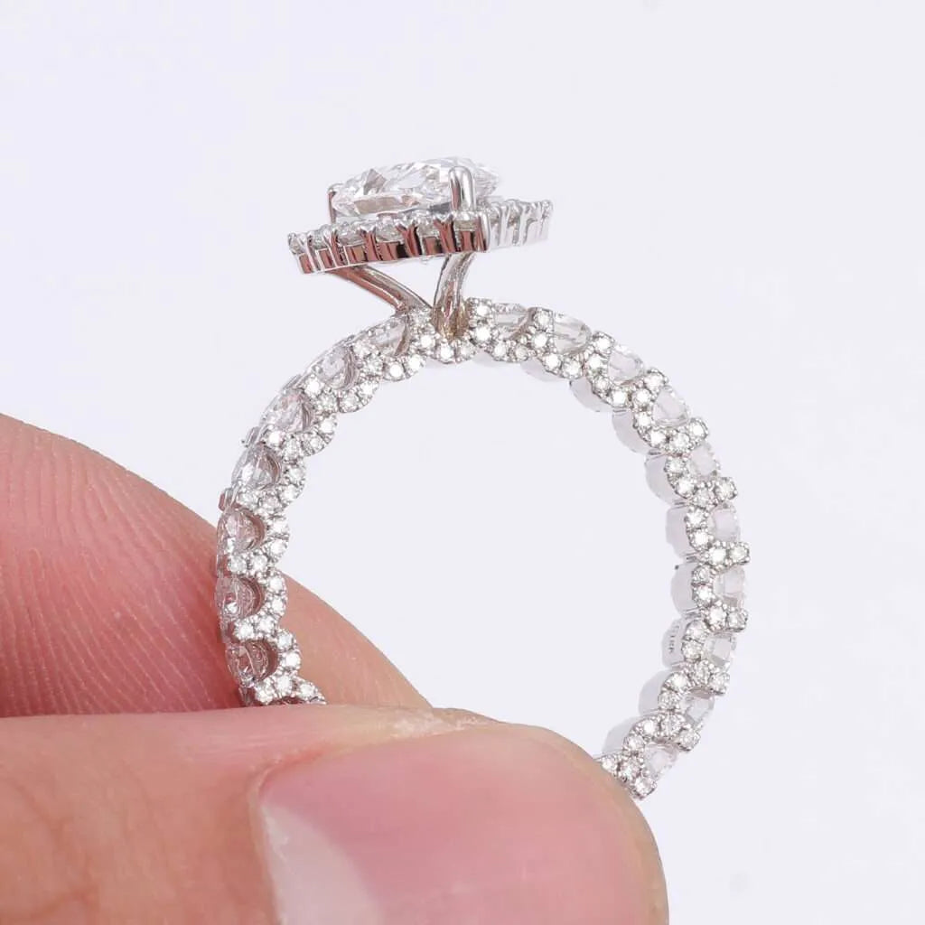 10K-18K , Moissanite Pear-Shaped Diamond Halo Eternity Ring