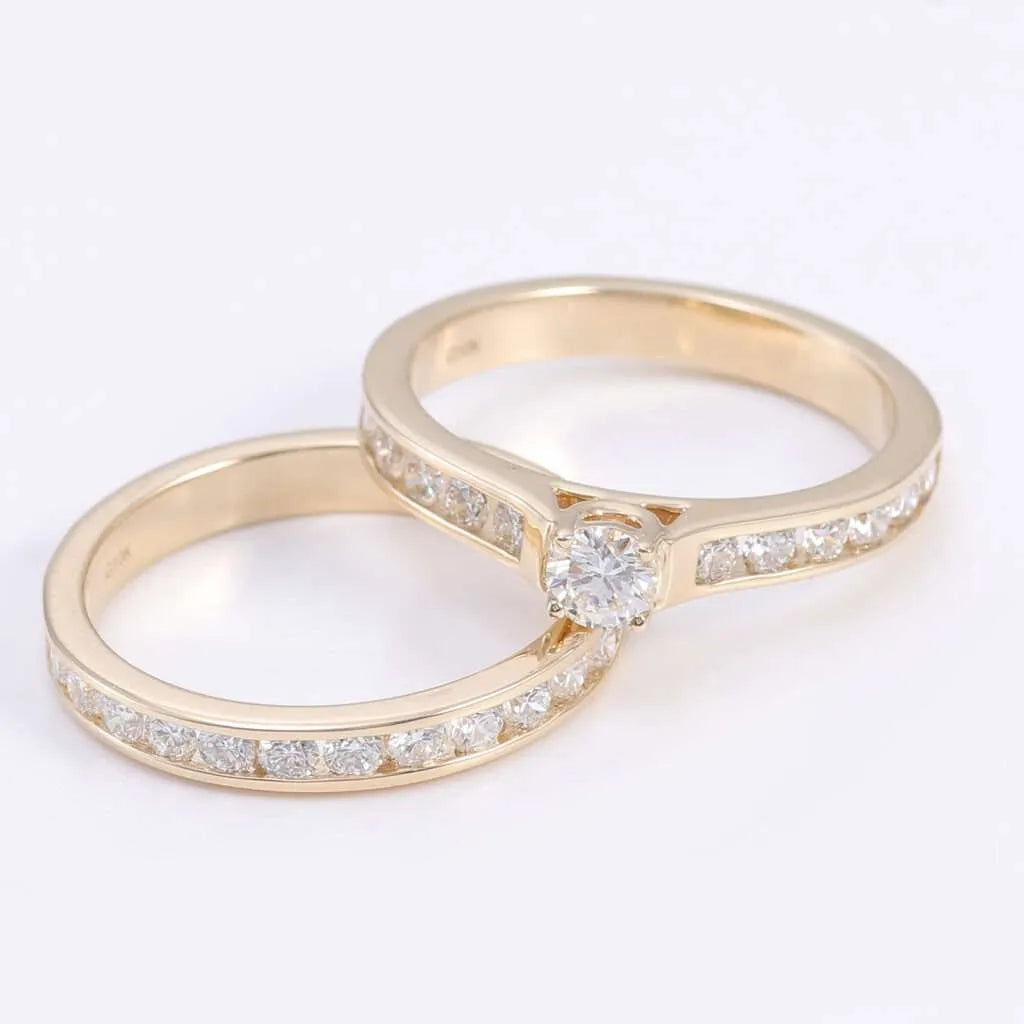 Dual Band Channel Set Diamond Ring Set ,Wedding Rings