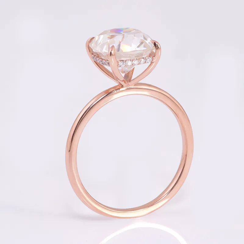 10K-18K , OEC Enlongated Cushion Solitaire Ring With Hidden Halo