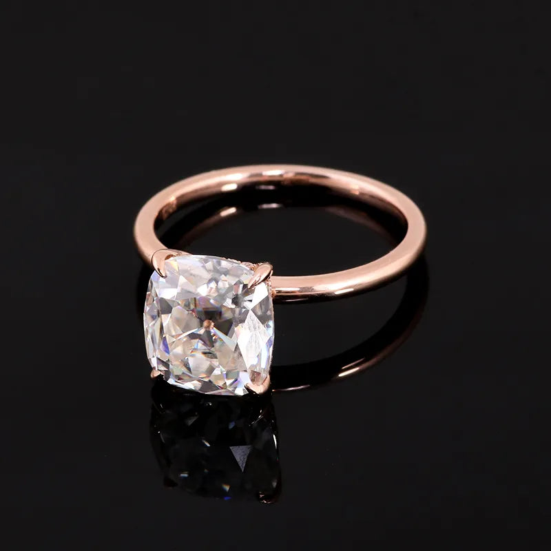 10K-18K , OEC Enlongated Cushion Solitaire Ring With Hidden Halo