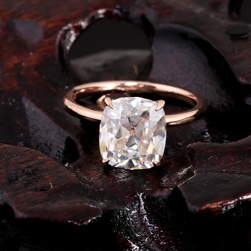 10K-18K , OEC Enlongated Cushion Solitaire Ring With Hidden Halo