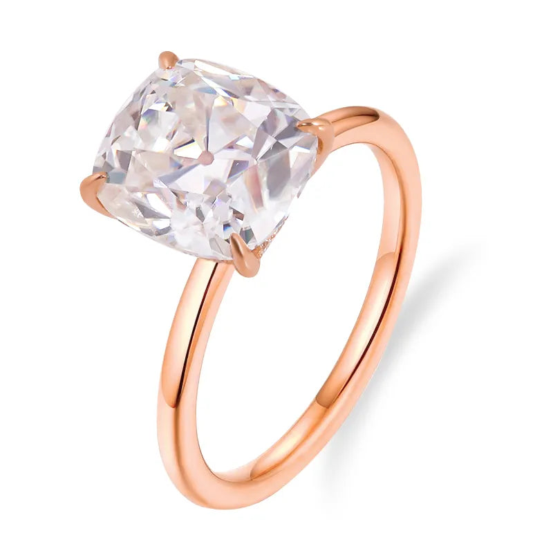 10K-18K , OEC Enlongated Cushion Solitaire Ring With Hidden Halo