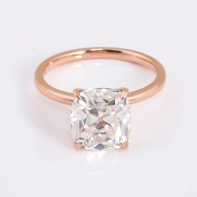 10K-18K , OEC Enlongated Cushion Solitaire Ring With Hidden Halo