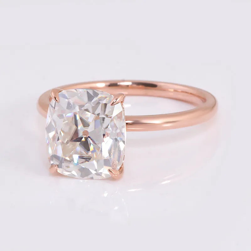 10K-18K , OEC Enlongated Cushion Solitaire Ring With Hidden Halo