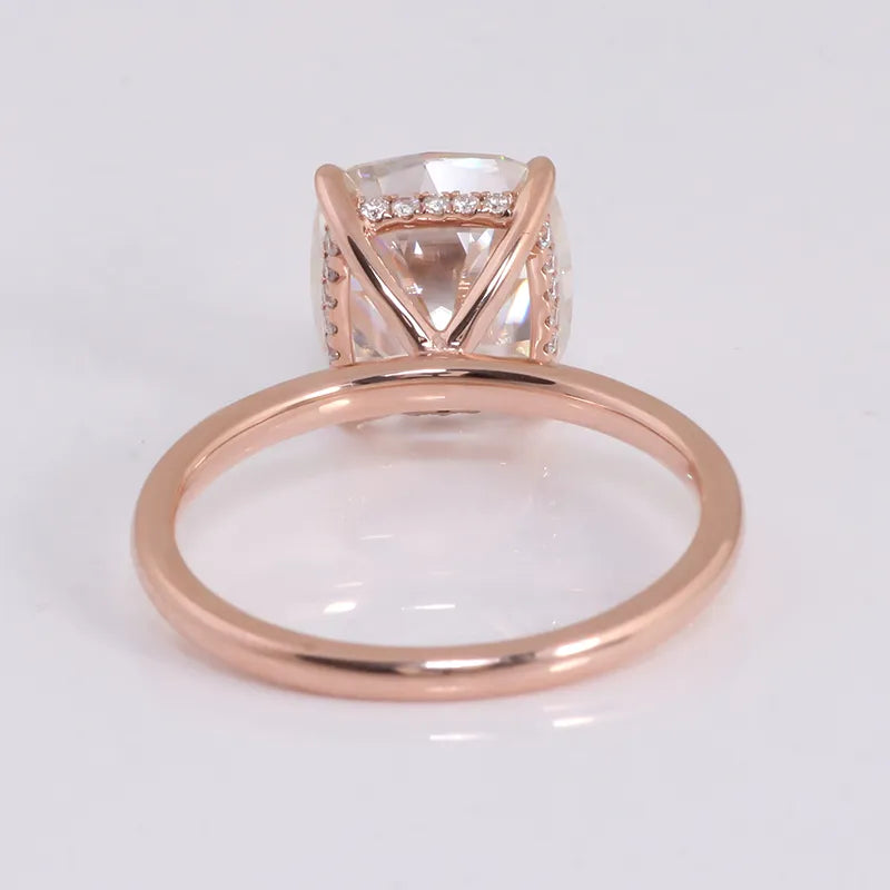 10K-18K , OEC Enlongated Cushion Solitaire Ring With Hidden Halo