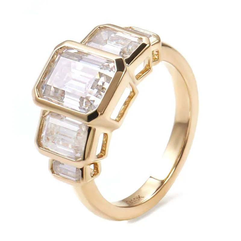 10K-18K , 5 Stone Emerald Cut Bezel Set Engagement Ring