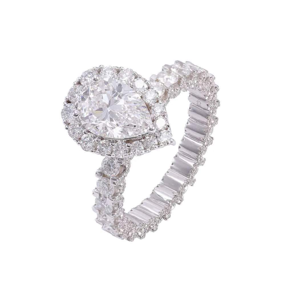 10K-18K , Moissanite Pear-Shaped Diamond Halo Eternity Ring