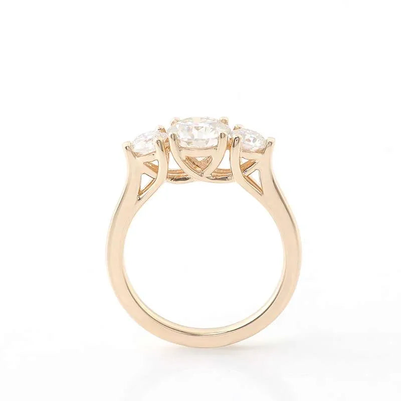 10K-18K ,Three Stone Round Cut Moissanite Ring,ENGAGEMENT RING