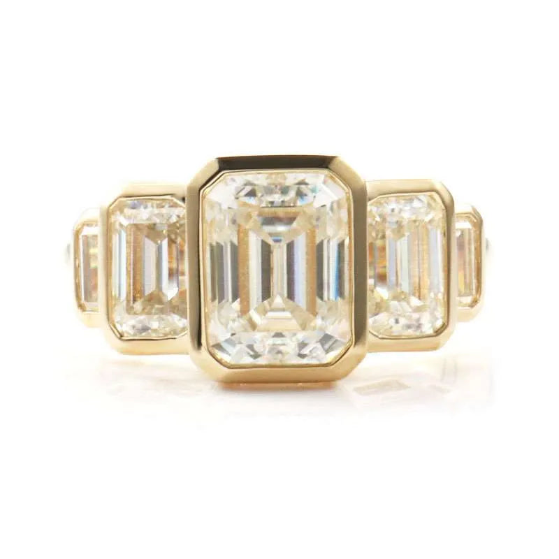 10K-18K , 5 Stone Emerald Cut Bezel Set Engagement Ring