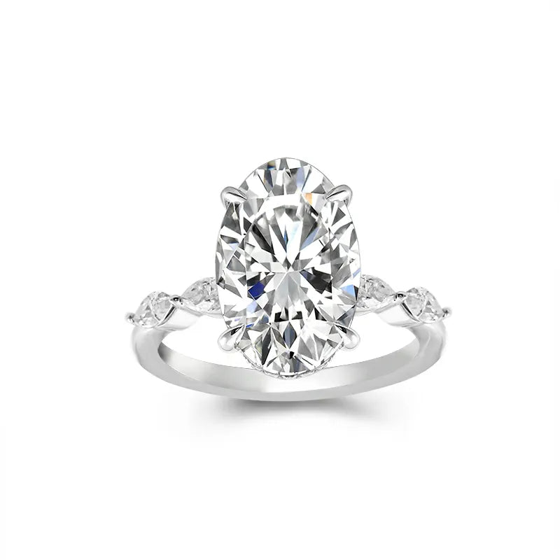 10K-18K , Hidden Halo Oval Moissanite Engagement Ring