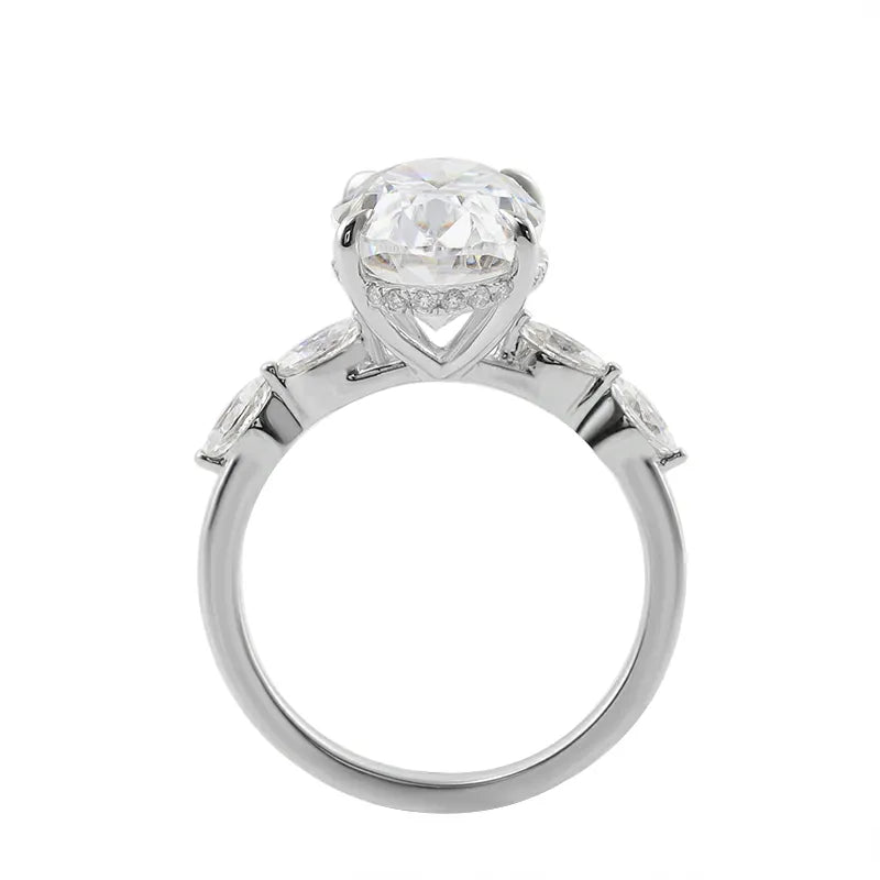 10K-18K , Hidden Halo Oval Moissanite Engagement Ring