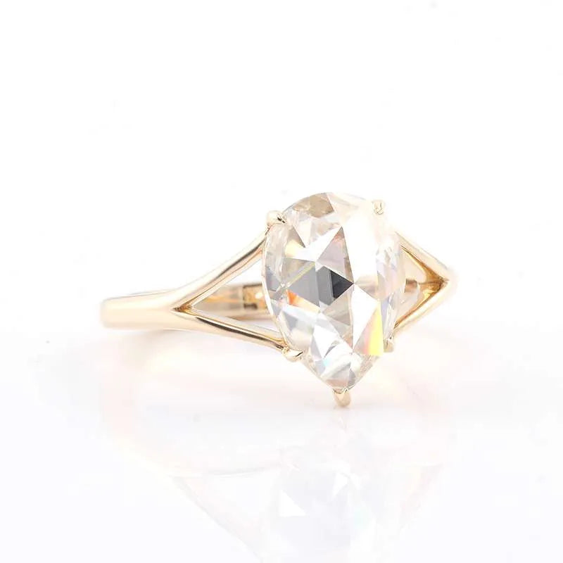 10K-18K , Pear Shape Rose Cut Moissanite Engagement Ring