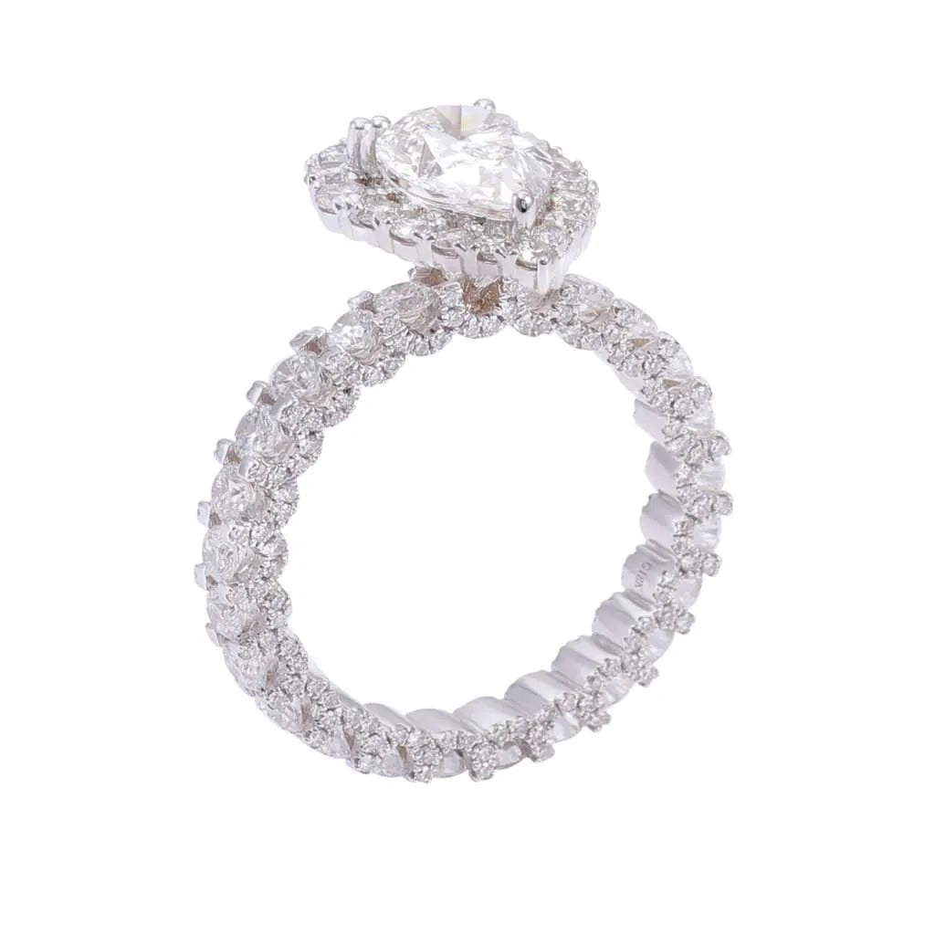 10K-18K , Moissanite Pear-Shaped Diamond Halo Eternity Ring