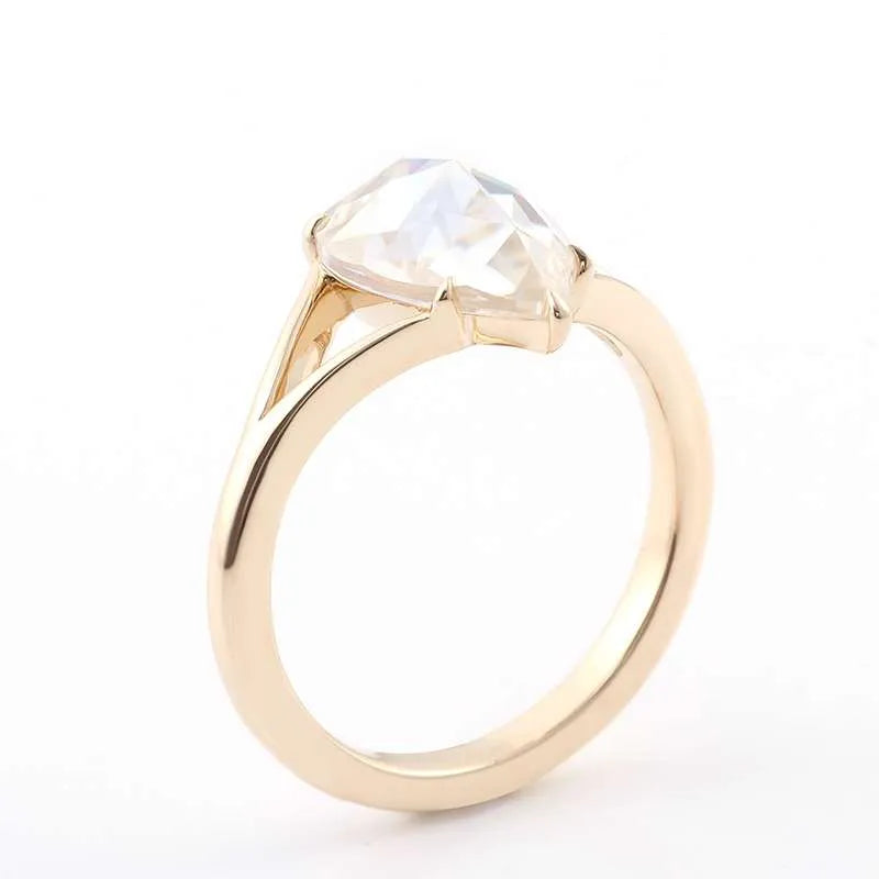 10K-18K , Pear Shape Rose Cut Moissanite Engagement Ring