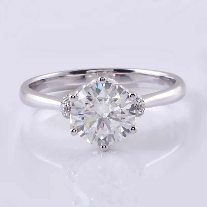 10K-18K , Classic 6-Prong Solitaire Brilliant Round Cut Moissanite Ring