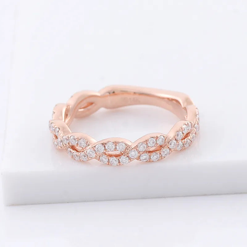 10K-18K , Colorless Moissanite Twisted Rope Eternity Band ,Wedding Rings