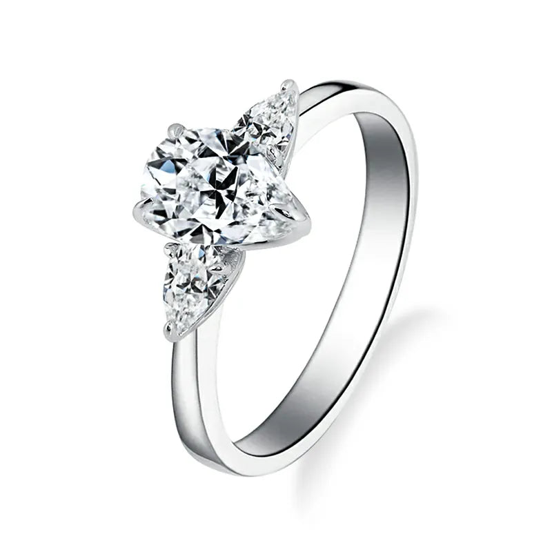 10K-18K , Elegant Pear Three-Stone Moissanite Engagement Ring