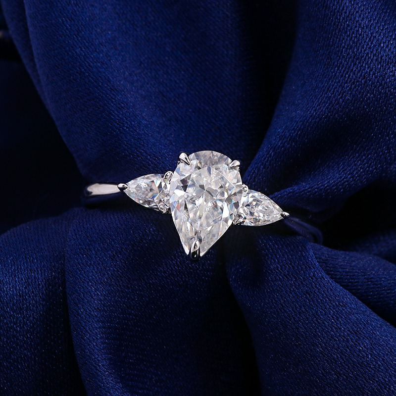 10K-18K , Elegant Pear Three-Stone Moissanite Engagement Ring