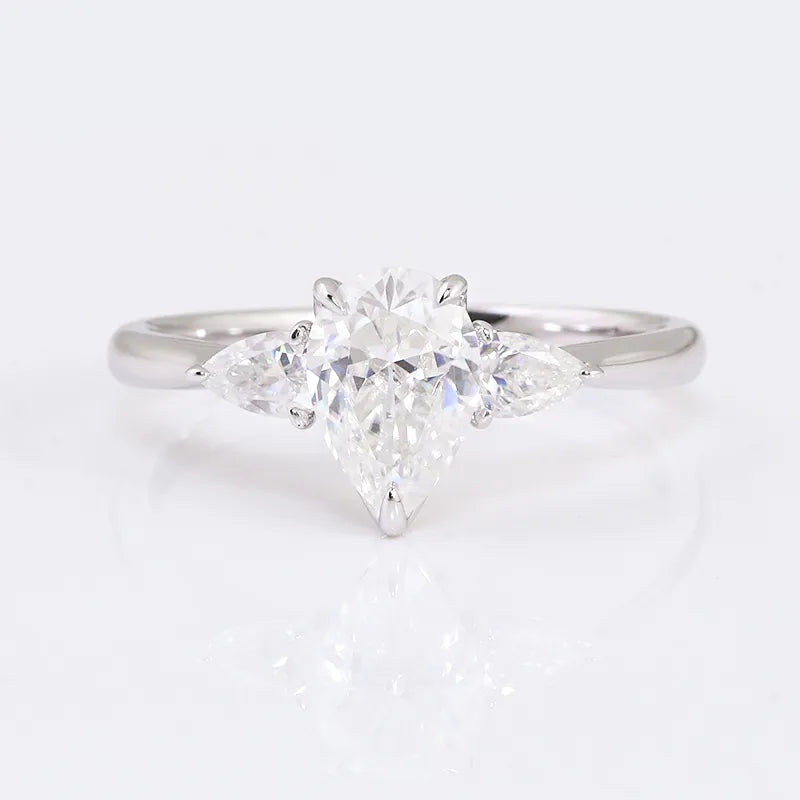 10K-18K , Elegant Pear Three-Stone Moissanite Engagement Ring