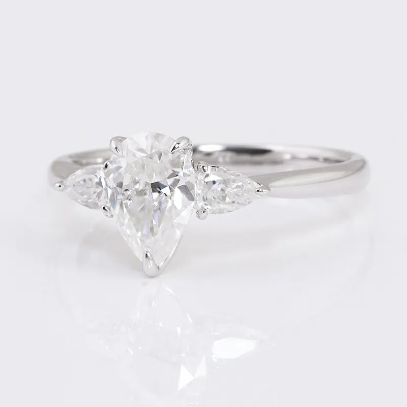 10K-18K , Elegant Pear Three-Stone Moissanite Engagement Ring